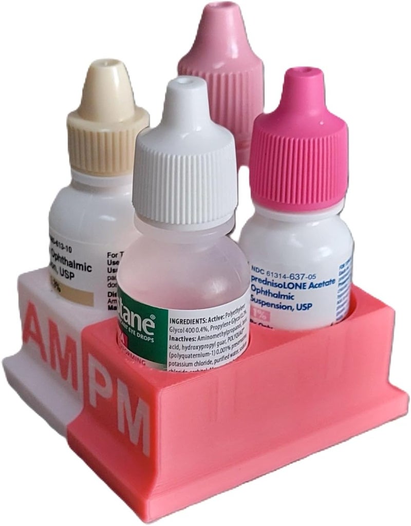 Znet3D Eye Drops Bottle Organizer & Tracker – AM/PM 4-Slot (White/Pink) - Image 2